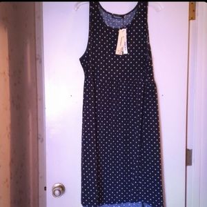 Navy and Tan Polka Dot Dress